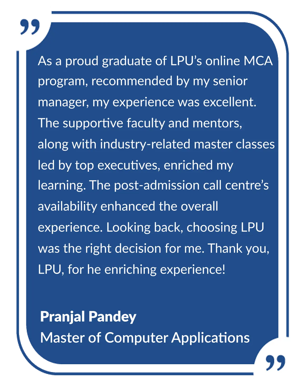 lpu online mca student testimonial