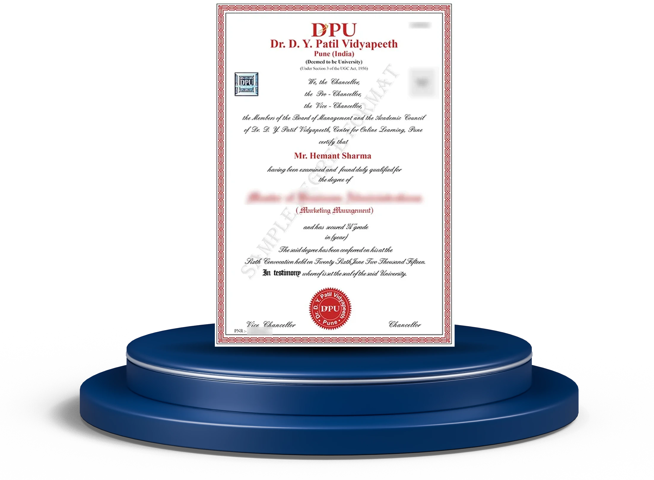 DY Patil Online MCA certificate