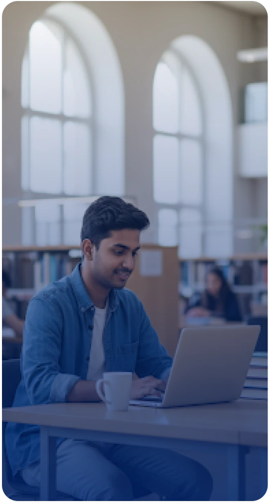 Student studying in library